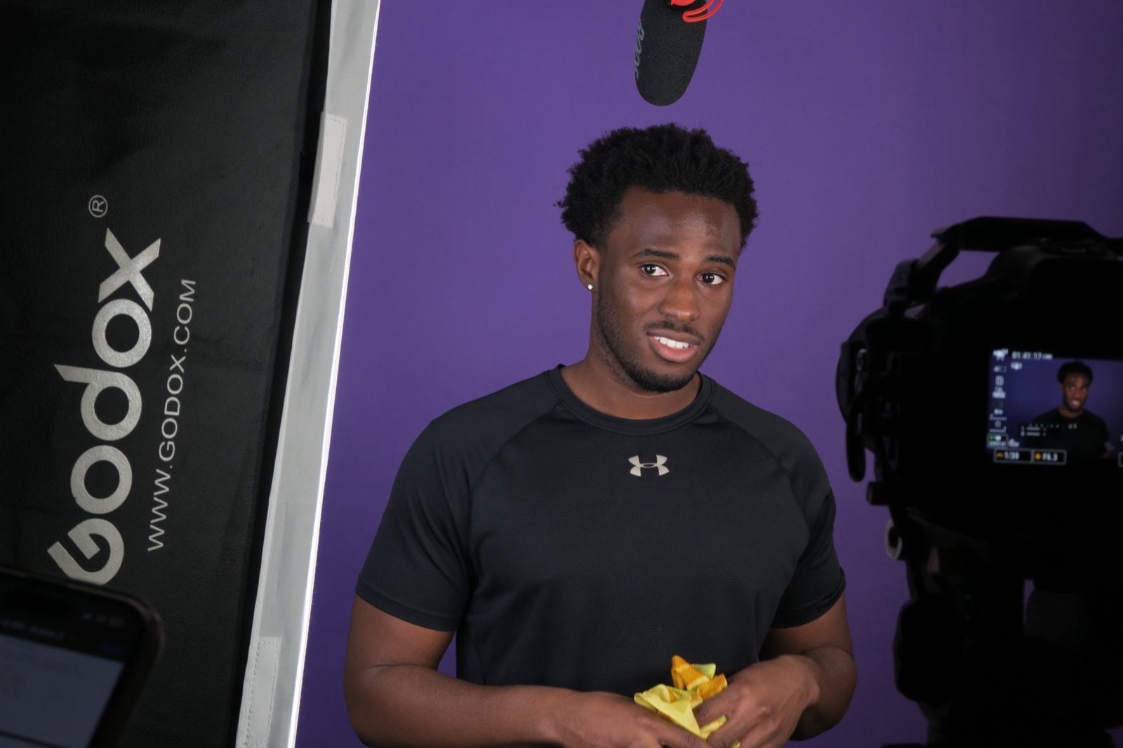An actor being filmed during a 4K demo reel shoot at Shiki Studios